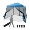 10 x 10 Feet Pop Up Canopy with Mesh Sidewalls and Roller Bag - Blue
