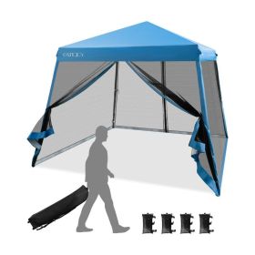 10 x 10 Feet Pop Up Canopy with Mesh Sidewalls and Roller Bag - Blue