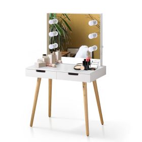 Wooden Vanity Table Makeup Dressing Desk with LED Light,dressing table with USB port,White - as Pic