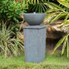 35.5" Polyresin Gray Zen Bowl Water Fountain, Outdoor Bird Feeder /Bath Fountains, Relaxing Water Feature for Garden Lawn Backyard Porch - as Pic