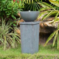 35.5" Polyresin Gray Zen Bowl Water Fountain, Outdoor Bird Feeder /Bath Fountains, Relaxing Water Feature for Garden Lawn Backyard Porch - as Pic