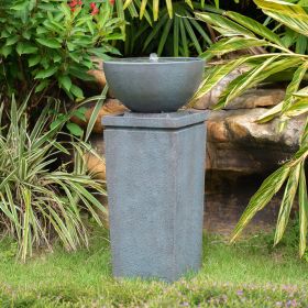35.5" Polyresin Gray Zen Bowl Water Fountain, Outdoor Bird Feeder /Bath Fountains, Relaxing Water Feature for Garden Lawn Backyard Porch - as Pic