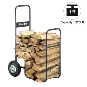 Firewood Cart 220LBS with Large Wheels, Fireplace Log Rolling Caddy Hauler, Wood Mover Outdoor Indoor Storage Holder Rack, Heavy Duty RT - black