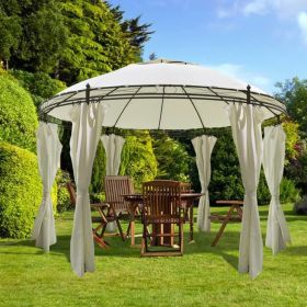 Round Gazebo with Curtains 11' 5'' x 8' 9'' - Cream