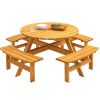 8-Person Outdoor Circular Wooden Picnic Table with 3 Built-in Benches for Patio Backyard Garden, Natural - as picture