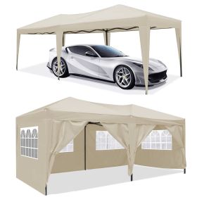 10 x 20 ft Heavy Duty Awning Canopy Pop Up Gazebo Marquee Party Wedding Event Tent with 6 Removable Sidewalls & Carry Bag - Beige