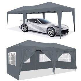 10 x 20 ft Heavy Duty Awning Canopy Pop Up Gazebo Marquee Party Wedding Event Tent with 6 Removable Sidewalls & Carry Bag - Grey