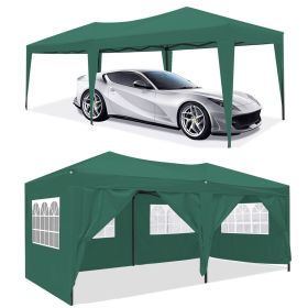 10 x 20 ft Heavy Duty Awning Canopy Pop Up Gazebo Marquee Party Wedding Event Tent with 6 Removable Sidewalls & Carry Bag - Green