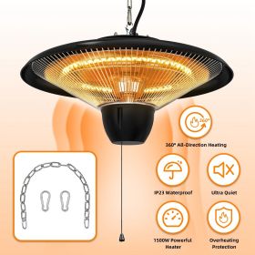 1500W Outdoor Hanging Patio Heater Ultra-Quiet Electric Heating Lamp  - Black
