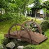 3.3ft Wooden Garden Bridge Arc Footbridge with Half-Wheel Style Railings & Solid Fir Construction, Stained Wood - Wooden Garden Bridge