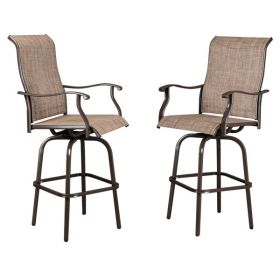 2pcs Wrought Iron Swivel Bar Chair Patio Swivel Bar Stools Brown (ONLY chair) - as picture