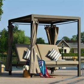 Direct Wicker Steel Lounger With Shade and Curtain, Adjustable Back Outdoor Daybed - Brown