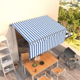 Manual Retractable Awning with Blind 9.8'x8.2' Blue&White - Blue