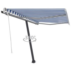 Freestanding Manual Retractable Awning 118.1"x98.4" Blue/White - Blue