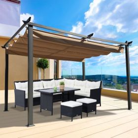 13 x 10 Ft Outdoor Patio Retractable Pergola; Beige - as picture