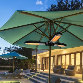 1500W Foldable Electric Patio Heater Umbrella with 3 Heating Panels; for Pergola Outdoor or Gazabo Parasol - Black - Aluminum Construction