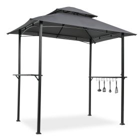 Outdoor Grill Gazebo 8 x 5 Ft, Shelter Tent, Double Tier Soft Top Canopy and Steel Frame with hook and Bar Counters, Grey - as pic