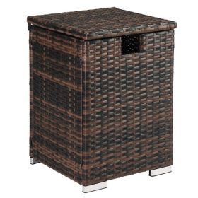 40*40*57cm Iron Frame Gas Bottle Storage Rattan Side Table Brown Gradient - as picture