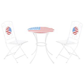 3 Piece Patio Bistro Set, Folding Outdoor Furniture with USA Mosaic Table and Chairs, Portable Metal Frames for 4th of July, Balcony, Backyard