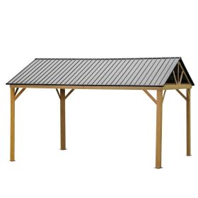 12'x14' Hardtop Gazebo Outdoor Aluminum Gazebo with Galvanized Steel Gable Canopy for Patio Decks Backyard (Yellow-Brown) - as Pic