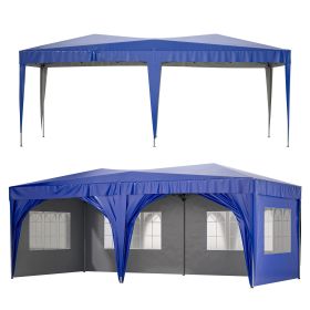 10'x20' EZ Pop Up Canopy Outdoor Portable Party Folding Tent with 6 Removable Sidewalls + Carry Bag + 6pcs Weight Bag Beige Blue - as Pic