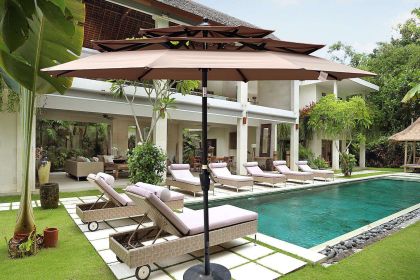 9Ft 3-Tiers Outdoor Patio Umbrella with Crank and tilt and Wind Vents for Garden Deck Backyard Pool Shade Outside Deck Swimming Pool - as Pic