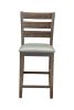 Wooden Pub Height Chairs With Slatted Back and Footrest, Set of Two, Brown and Gray - as Pic