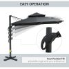 10ft Offset Patio Umbrella, Hanging Cantilever Umbrella, Square Shape, Aluminum Cross Base, Tilt, 360-Degree Rotation, Gray - as Pic