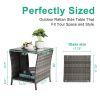 Outdoor Patio Wicker Side Table, Square End Table Bistro Coffee Table with Glass Top Storage Shelf for Porch Garden Backyard Grey - as picture