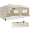 10 x 20 ft Heavy Duty Awning Canopy Pop Up Gazebo Marquee Party Wedding Event Tent with 6 Removable Sidewalls & Carry Bag - Beige