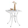 Outdoorr Cast Aluminum Square Table, End Table Side Table for Paio Backyard Pool, Cast Aluminum Cocktail Table, Outdoor Bar Table, White - as picture