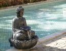 24x20.5x34" Dark Gray Buddha Statue Water Fountain, Indoor Outdoor Polyresin Fountain with Light - as Pic