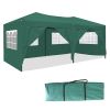 10 x 20 ft Heavy Duty Awning Canopy Pop Up Gazebo Marquee Party Wedding Event Tent with 6 Removable Sidewalls & Carry Bag - Green