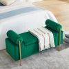 Elegant Upholstered Velvet Storage Bench with Cylindrical Arms and Iron Legs for Hallway Living Room Bedroom, Green - as Pic