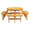 8-Person Outdoor Circular Wooden Picnic Table with 3 Built-in Benches for Patio Backyard Garden, Natural - as picture