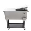 Outdoor 80QT Rolling Party Iron Spray Cooler Cart Ice Bee Chest Patio Warm Shelf - Silver