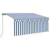 Manual Retractable Awning with Blind&LED 9.8'x8.2' Blue&White - Blue