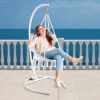 Outdoor Hanging Swing Chair with Stand, Boho Swinging Hammock Chairs with Stand for Bedroom, Patio, Porch, Outdoor and Indoor - White