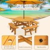 8-Person Outdoor Circular Wooden Picnic Table with 3 Built-in Benches for Patio Backyard Garden, Natural - as picture