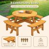 8-Person Outdoor Circular Wooden Picnic Table with 3 Built-in Benches for Patio Backyard Garden, Natural - as picture