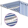 Manual Retractable Awning with Blind&LED 9.8'x8.2' Blue&White - Blue