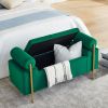 Elegant Upholstered Velvet Storage Bench with Cylindrical Arms and Iron Legs for Hallway Living Room Bedroom, Green - as Pic