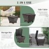 Outdoor PE Wicker Side Table with Storage, Small Patio Storage Bin Container for Hose Cushion Towel, Brown - as picture
