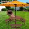 6-Person Outdoor Circular Wooden Picnic Table with 3 Built-in Benches for Patio Backyard Garden, Brown - as picture