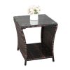 Glass Surface Brown Gradient Iron Frame Rattan Side Table - as picture