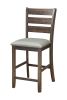 Wooden Pub Height Chairs With Slatted Back and Footrest, Set of Two, Brown and Gray - as Pic