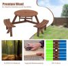 6-Person Outdoor Circular Wooden Picnic Table with 3 Built-in Benches for Patio Backyard Garden, Brown - as picture