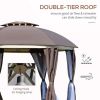 144x144 Inch Round Outdoor Gazebo, Patio Dome Gazebo Canopy Shelter with Double Roof, Netting Sidewalls and Curtains, Zippered Doors AS - as picture