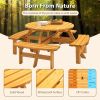 8-Person Outdoor Circular Wooden Picnic Table with 3 Built-in Benches for Patio Backyard Garden, Natural - as picture
