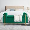 Elegant Upholstered Velvet Storage Bench with Cylindrical Arms and Iron Legs for Hallway Living Room Bedroom, Green - as Pic